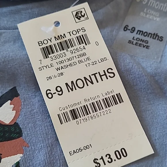 First Impressions Christmas long Sleve Shirt, Blue, Size 6-9 months. - Picture 3 of 5